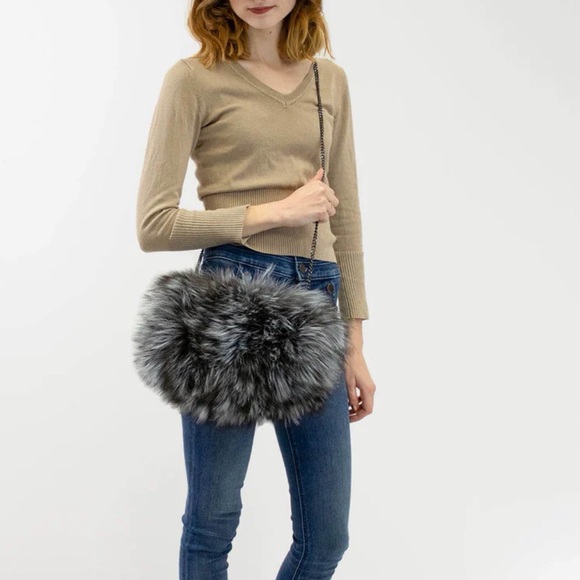 Chic Fur Gray Clutch / muffin/ crossbody bag